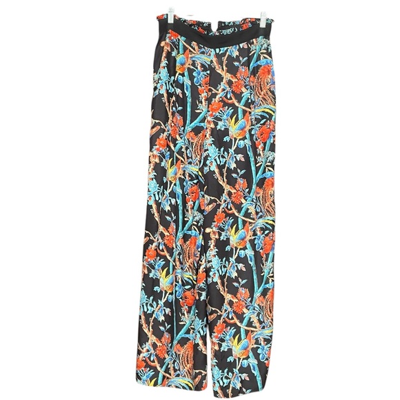 Club Monaco High Waisted Bird/Floral Print Wide Silk Pants Womens Size 6‎ - Picture 3 of 13